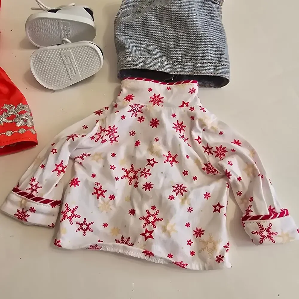 American Girl Clothing Lot: Shoes, Dress, Denim Vest, PJ Top